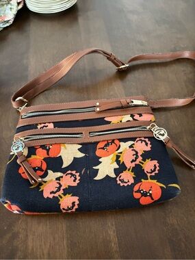 Spartina 449 Crossbody Floral Canvas Bag in Navy with Bright Floral Accents